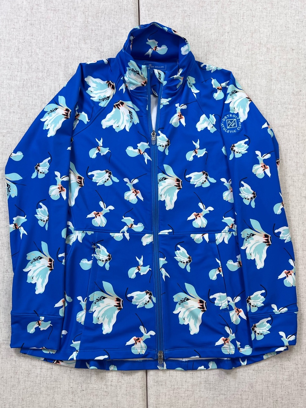 Peter Millar Cobalt Floral Full Zip Golf Jacket UPF 50 Detroit Athletic Club